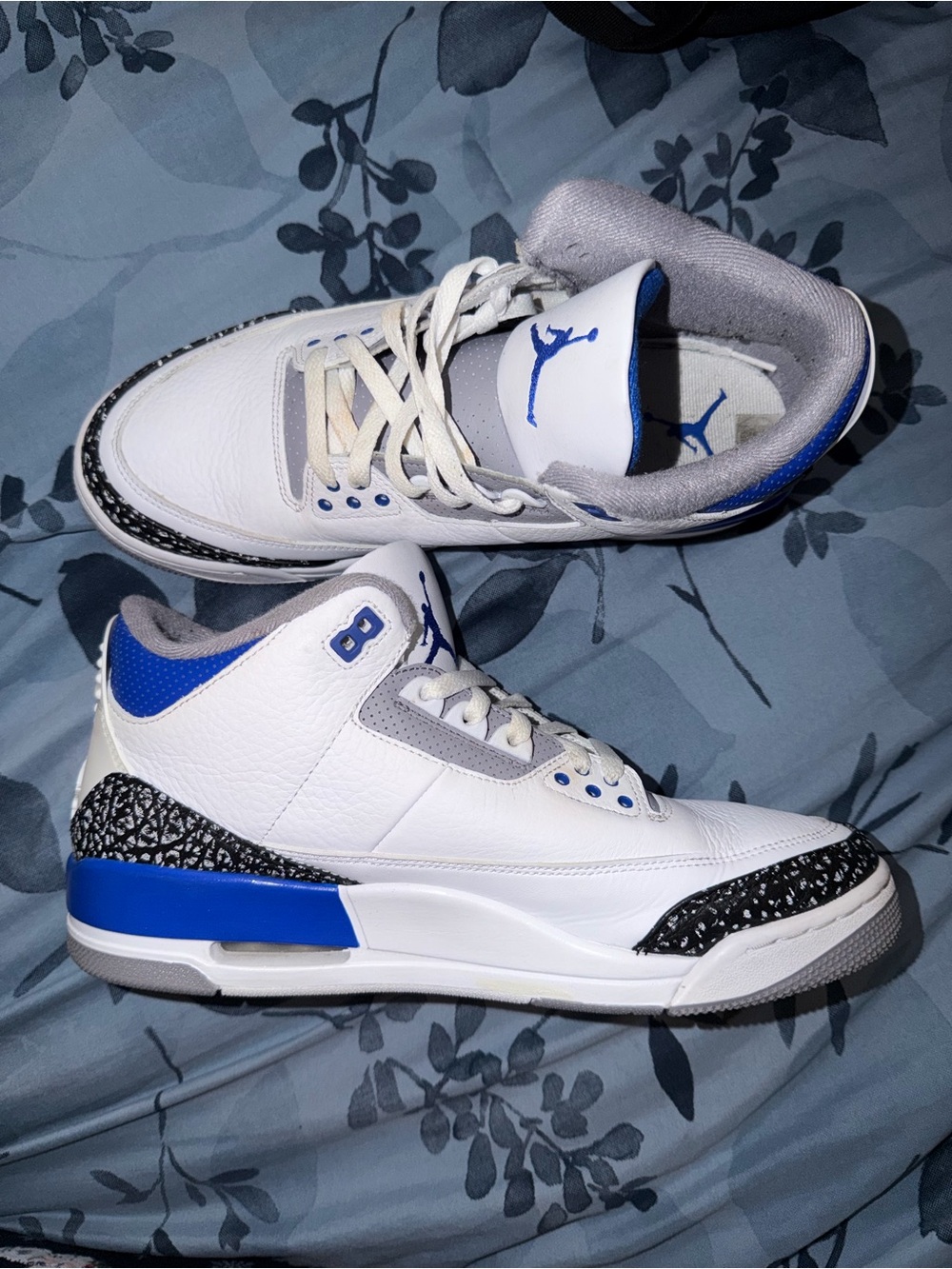 Jordan Men’s Sneakers - White & Blue with Black Elephant Print